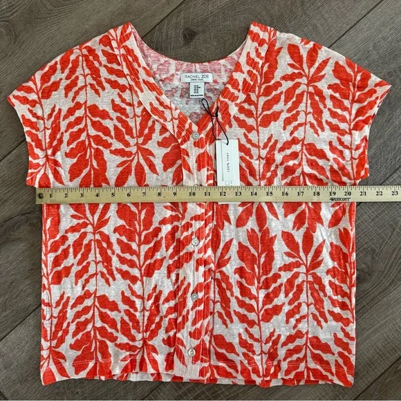 New Tropical Resort Wear Sleeveless Button Down Linen‎ V Neck Top Women's M - Picture 8 of 9